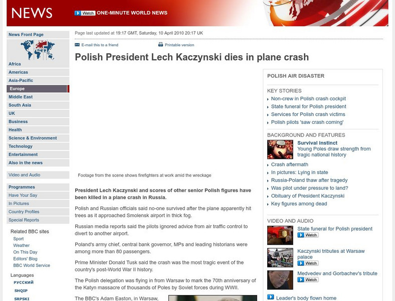Bbc News: Polish President Lech Kaczynski Dies in Plane Crash Handout Bbc News: Polish President Lech Kaczynski Dies in Plane Crash Handout