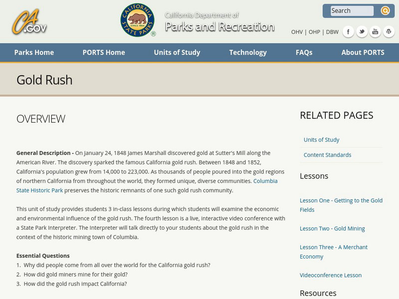 California State Parks: Gold Rush Lesson Plan California State Parks: Gold Rush Lesson Plan