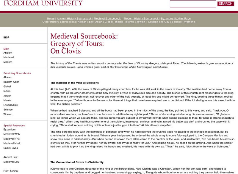 Fordham University: Medieval Sourcebook: The Vase at Soissons Primary Fordham University: Medieval Sourcebook: The Vase at Soissons Primary