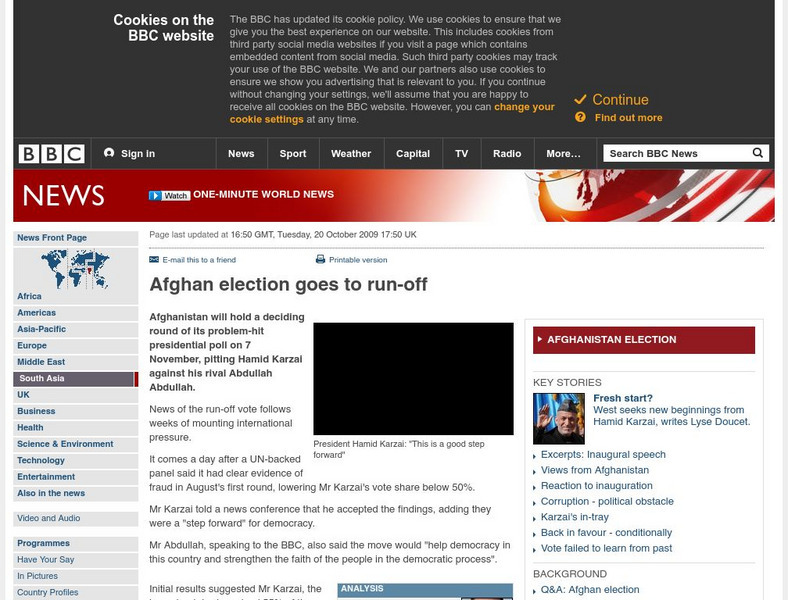 Bbc News: Afghan Election Goes to Run Off Handout
