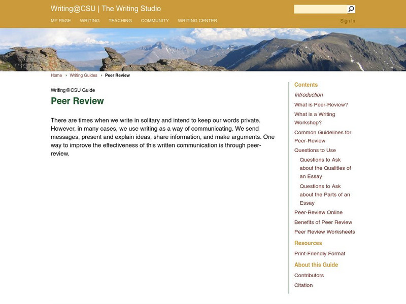Csu Writing Guides: Peer Review Handout Csu Writing Guides: Peer Review Handout