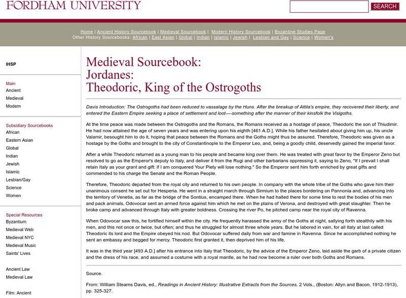 Fordham University: Medieval Sourcebook: Jordanes Theodoric Handout Fordham University: Medieval Sourcebook: Jordanes Theodoric Handout