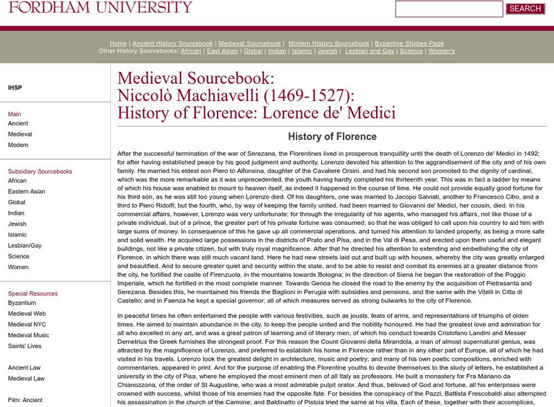 Fordham University: Medieval Sourcebook: History of Florence Primary Fordham University: Medieval Sourcebook: History of Florence Primary