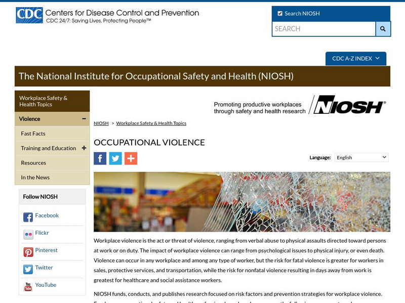 Centers for Disease Control: Occupational Violence Website
