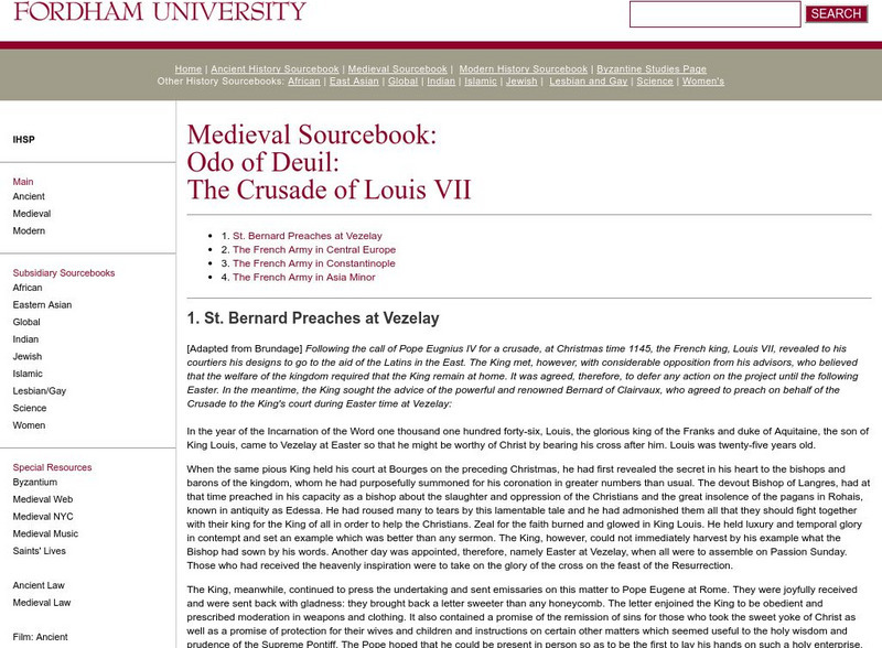 Fordham University: Medieval Sourcebook: The Crusade of Louis Vii Handout