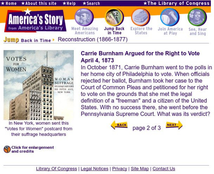 Loc: Carrie Burnham Argued for Right to Vote Website Loc: Carrie Burnham Argued for Right to Vote Website