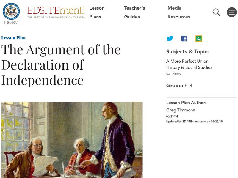 Neh: Edsit Ement: The Argument of the Declaration of Independence Lesson Plan Neh: Edsit Ement: The Argument of the Declaration of Independence Lesson Plan