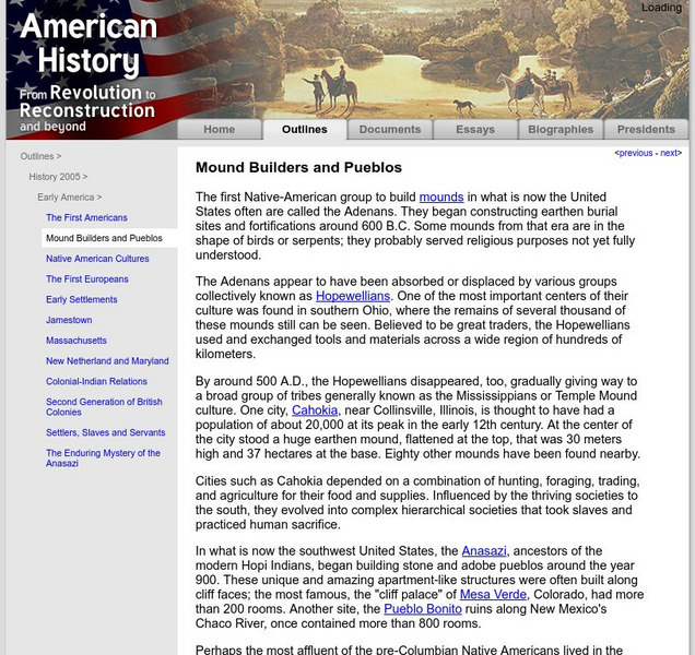 American History: Outlines: Mound Builders and Pueblos Handout American History: Outlines: Mound Builders and Pueblos Handout