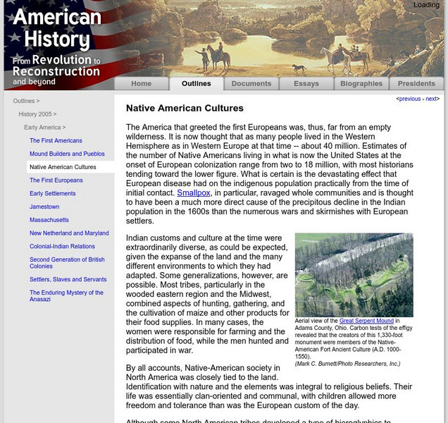 American History: Outlines: Native American Cultures Handout American History: Outlines: Native American Cultures Handout