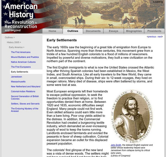 American History: Outlines: Early Settlements Handout American History: Outlines: Early Settlements Handout