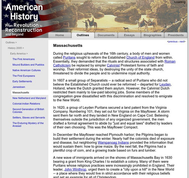 American History: Outlines: Massachusetts Handout American History: Outlines: Massachusetts Handout