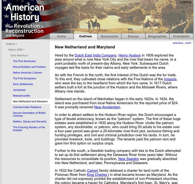 American History: Outlines: New Netherland and Maryland Handout American History: Outlines: New Netherland and Maryland Handout