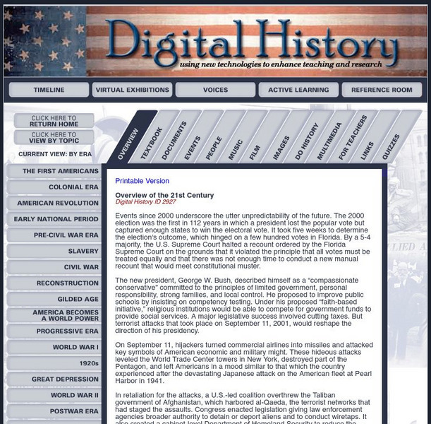 Digital History: Overview of the 21st Century Unit Plan Digital History: Overview of the 21st Century Unit Plan