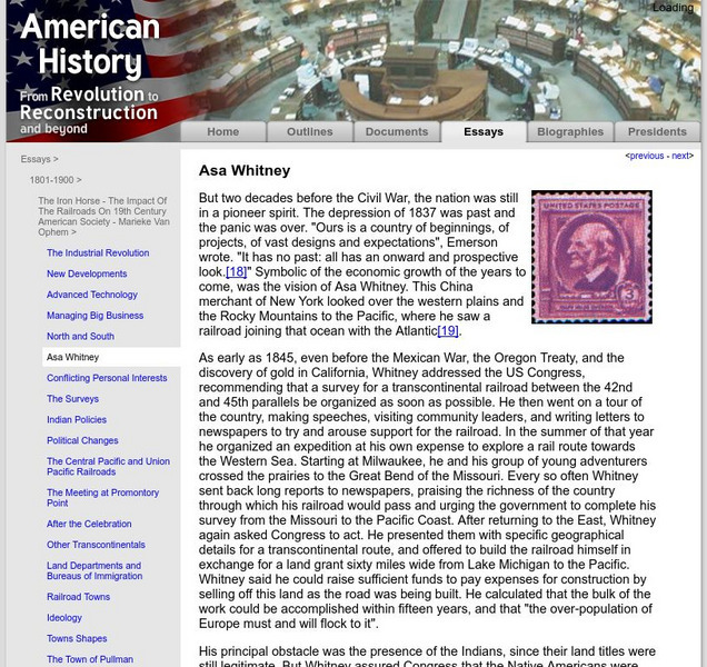 American History: Essays: The Iron Horse: Asa Whitney Article American History: Essays: The Iron Horse: Asa Whitney Article