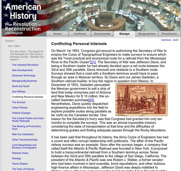 American History: Essays: The Iron Horse: Conflicting Personal Interests Article American History: Essays: The Iron Horse: Conflicting Personal Interests Article