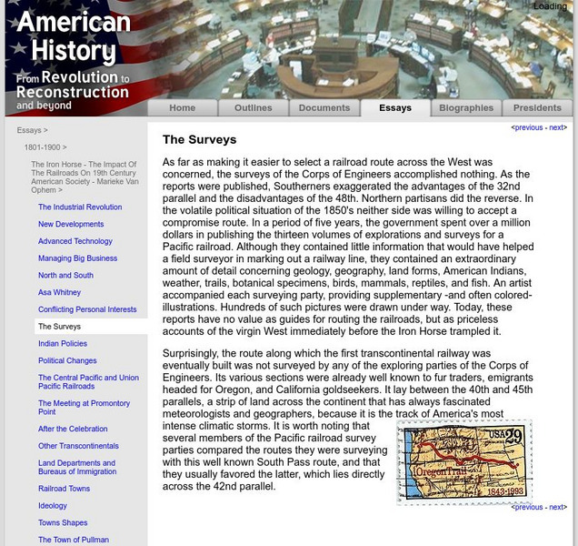 American History: Essays: The Iron Horse: The Surveys Article American History: Essays: The Iron Horse: The Surveys Article