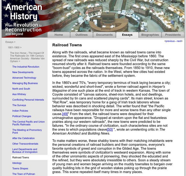 American History: Essays: The Iron Horse: Railroad Towns Article American History: Essays: The Iron Horse: Railroad Towns Article