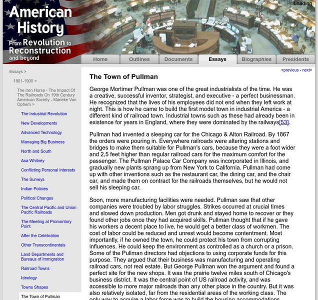 American History: Essays: The Iron Horse: The Town of Pullman Article American History: Essays: The Iron Horse: The Town of Pullman Article