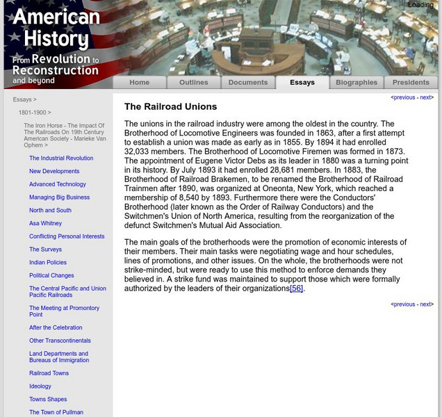 American History: Essays: The Iron Horse: The Railroad Unions Article