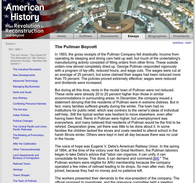 American History: Essays: The Iron Horse: The Pullman Boycott Article American History: Essays: The Iron Horse: The Pullman Boycott Article