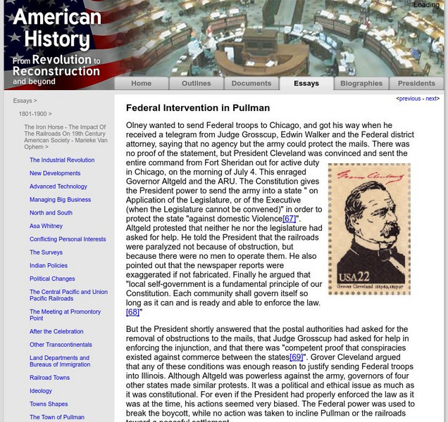 American History: Essays: The Iron Horse: Federal Intervention in Pullman Article American History: Essays: The Iron Horse: Federal Intervention in Pullman Article