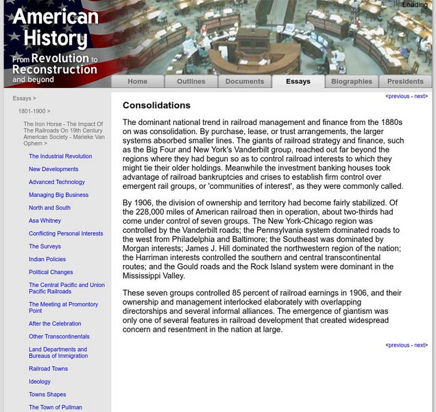 American History: Essays: The Iron Horse: Consolidations Article American History: Essays: The Iron Horse: Consolidations Article
