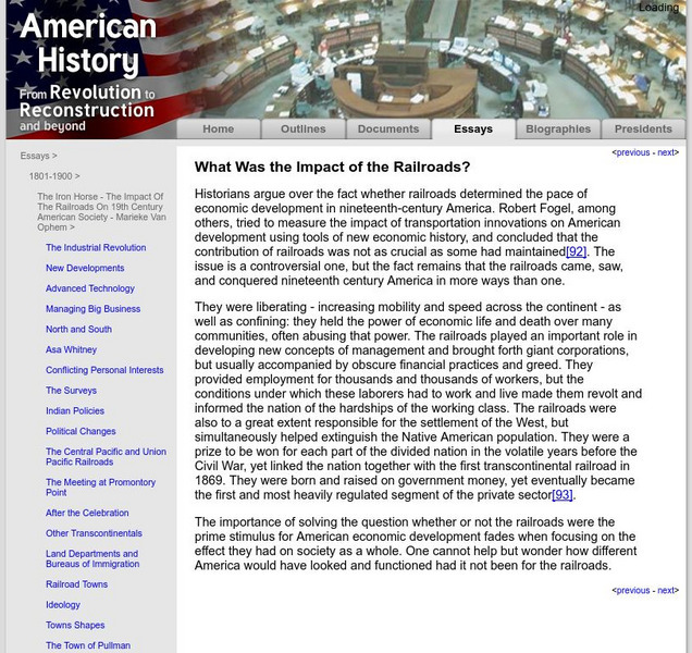 American History: Essays: The Iron Horse: What Was Impact of the Railroads? Article American History: Essays: The Iron Horse: What Was Impact of the Railroads? Article