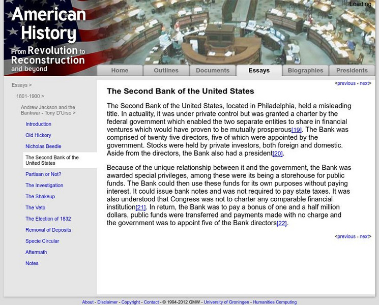 American History: Essays: The Second Bank of the United States Article
