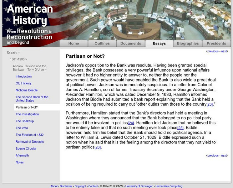 American History: Essays: Andrew Jackson and the Bankwar: Partisan or Not? Article American History: Essays: Andrew Jackson and the Bankwar: Partisan or Not? Article
