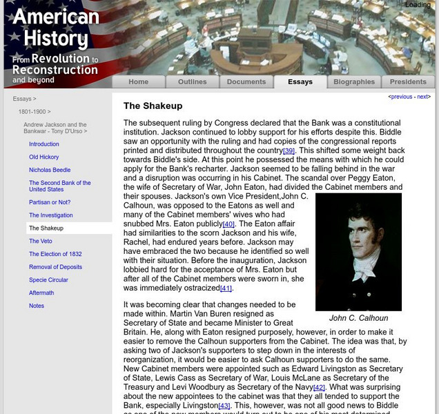 American History: Essays: Andrew Jackson and the Bankwar: The Shakeup Article American History: Essays: Andrew Jackson and the Bankwar: The Shakeup Article