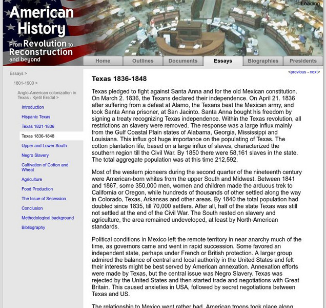 American History: Essays: Anglo Amer. Colonization in Texas: Texas 1836 1848 Article American History: Essays: Anglo Amer. Colonization in Texas: Texas 1836 1848 Article