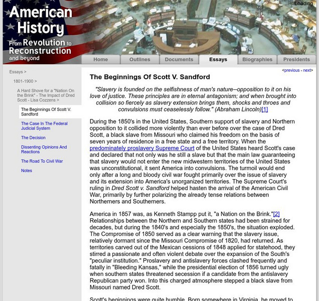 American History: Essays: Impact of Dred Scott: Beginning Scott v Sandford Article American History: Essays: Impact of Dred Scott: Beginning Scott v Sandford Article