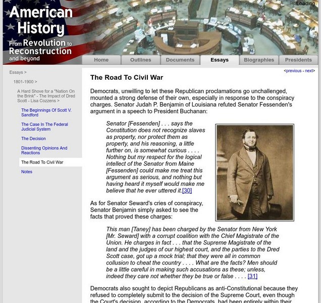 American History: Essays: Impact of Dred Scott: The Road to Civil War Article American History: Essays: Impact of Dred Scott: The Road to Civil War Article