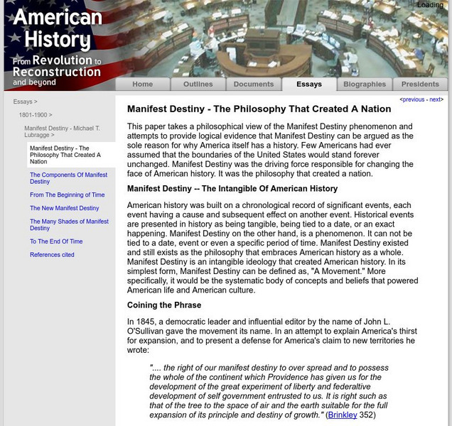 American History: Essays: Manifest Destiny: Philosophy That Created a Nation Article