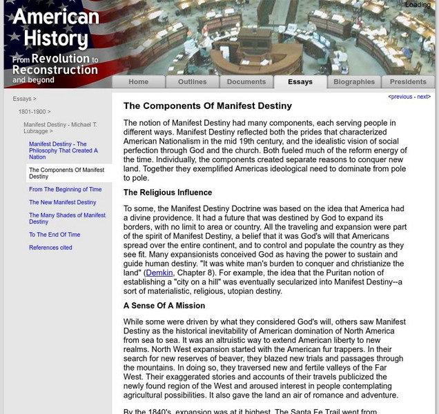 American History: Essays: Manifest Destiny: Components of Manifest Destiny Article