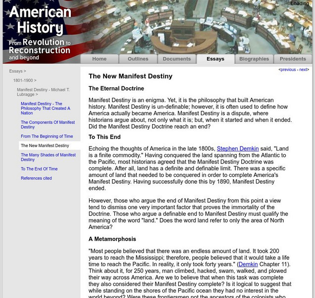 American History: Essays: Manifest Destiny: The New Manifest Destiny Article