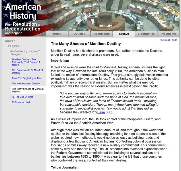 American History: Essays: Manifest Destiny: Many Shades of Manifest Destiny Article American History: Essays: Manifest Destiny: Many Shades of Manifest Destiny Article