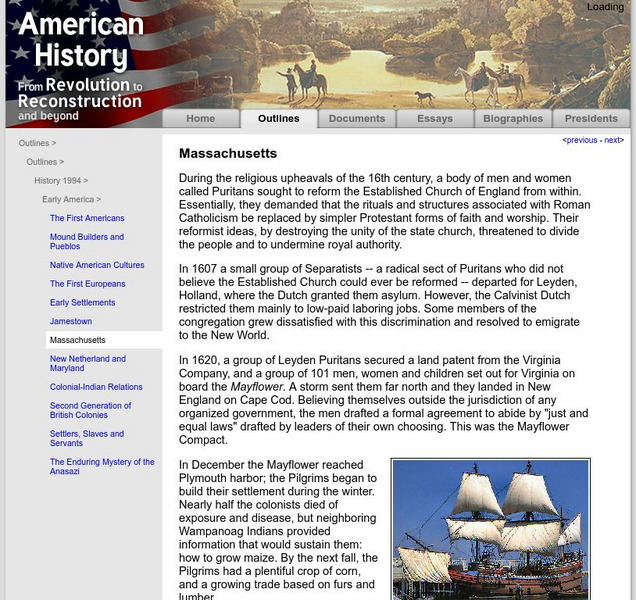 American History: Outlines: Massachusetts Handout American History: Outlines: Massachusetts Handout