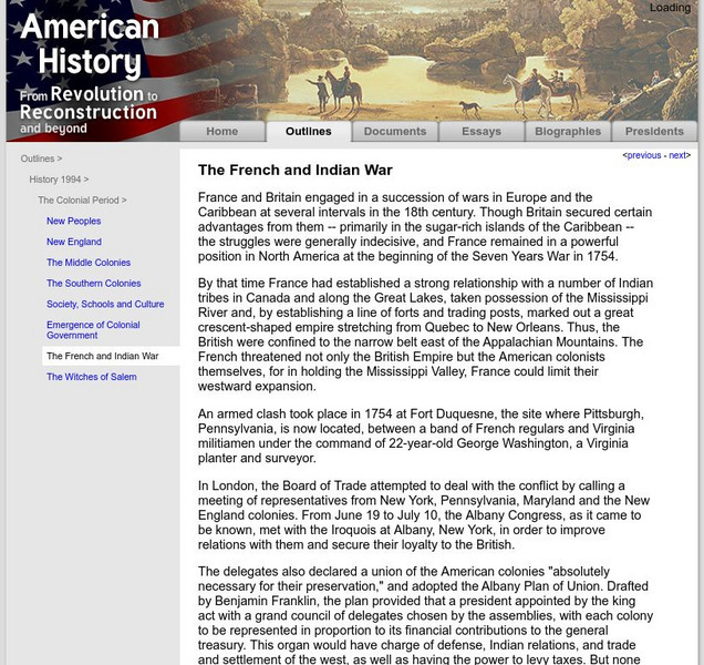 American History: Outlines: The French and Indian War Handout American History: Outlines: The French and Indian War Handout