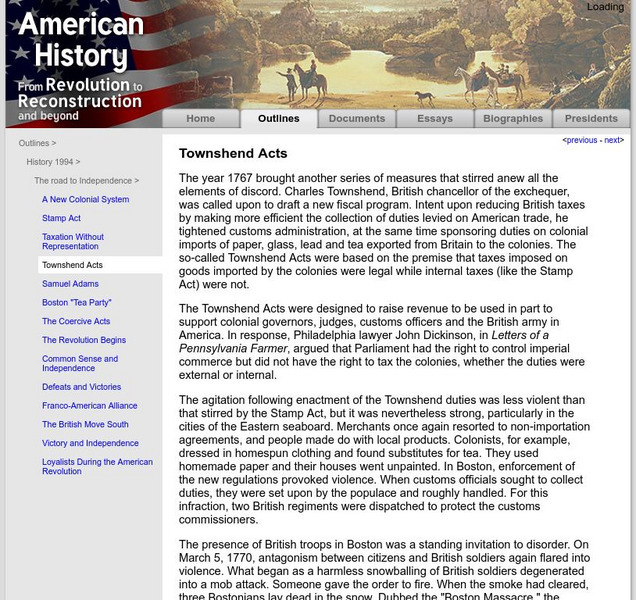 American History: Outlines: Townshend Acts Handout American History: Outlines: Townshend Acts Handout