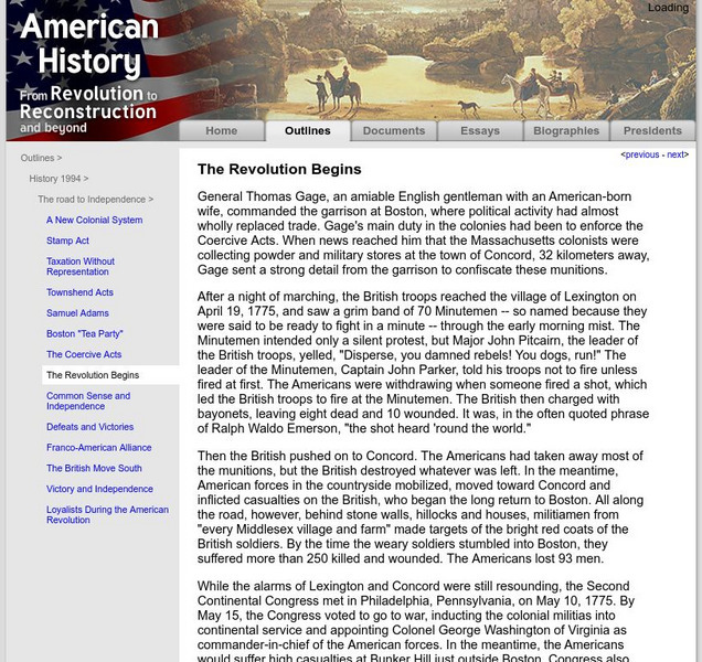 American History: Outlines: The Revolution Begins Handout American History: Outlines: The Revolution Begins Handout