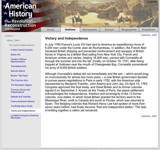 American History: Outlines: Victory and Independence Handout American History: Outlines: Victory and Independence Handout