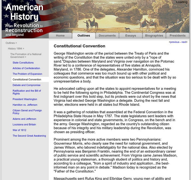 American History: Outlines: Constitutional Convention Handout American History: Outlines: Constitutional Convention Handout