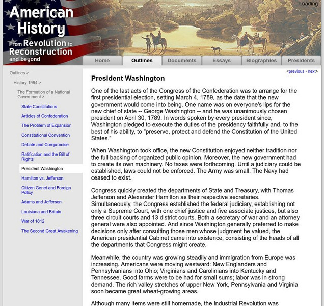 American History: Outlines: President Washington Handout American History: Outlines: President Washington Handout