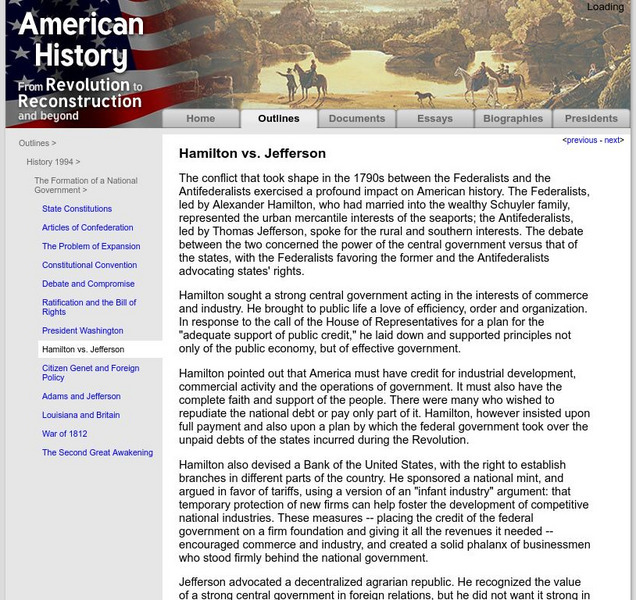 American History: Outlines: Hamilton vs. Jefferson Handout American History: Outlines: Hamilton vs. Jefferson Handout