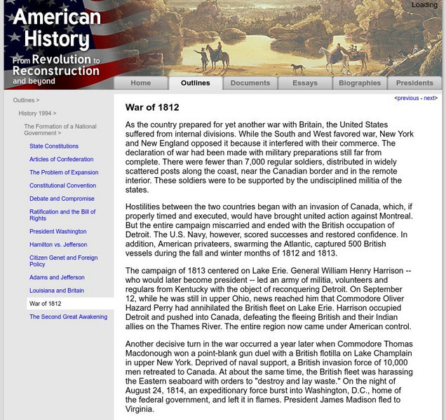 American History: Outlines: War of 1812 Handout American History: Outlines: War of 1812 Handout