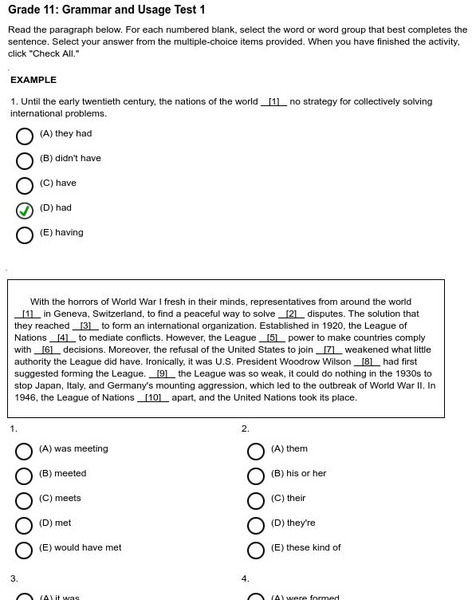 Holt, Rinehart and Winston: Grade 11: Grammar and Usage Test 1 Unknown Type Holt, Rinehart and Winston: Grade 11: Grammar and Usage Test 1 Unknown Type