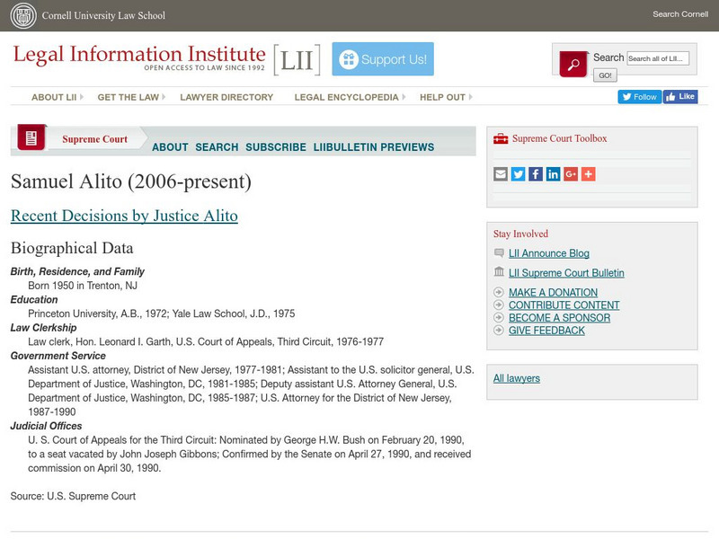 Cornell University: Law School: Us Supreme Court: Justice Alito Website Cornell University: Law School: Us Supreme Court: Justice Alito Website