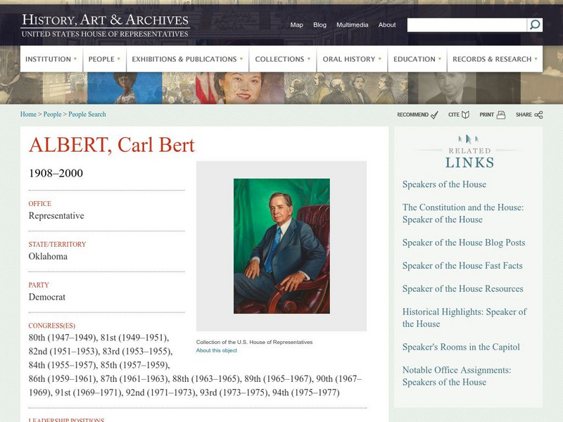History, Art, and Archives: Us House of Representatives: Carl Albert Handout History, Art, and Archives: Us House of Representatives: Carl Albert Handout