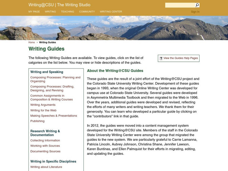 Writing @ Csu: Writing Guides Handout Writing @ Csu: Writing Guides Handout